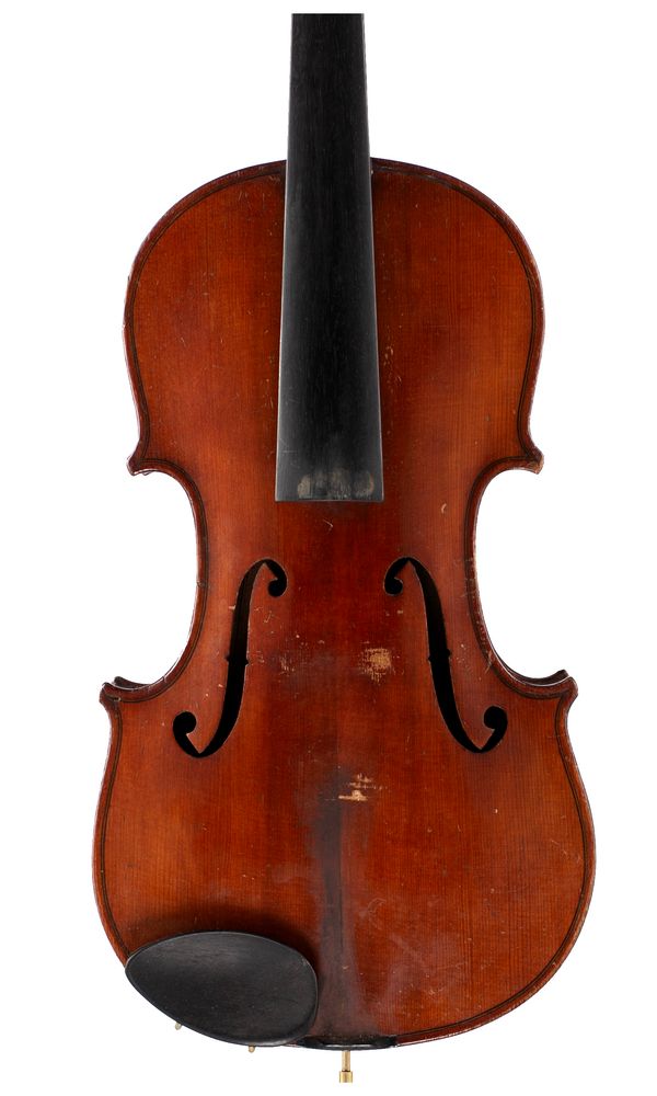A violin, labelled Copie de Antonius Stradivarius, fecit Saxony