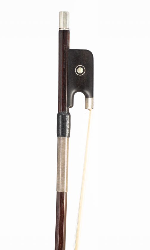 A silver-mounted cello bow, branded E. Sartory A Paris