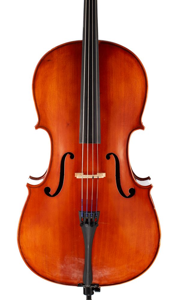 A half-sized cello, labelled Hidersine Vivente