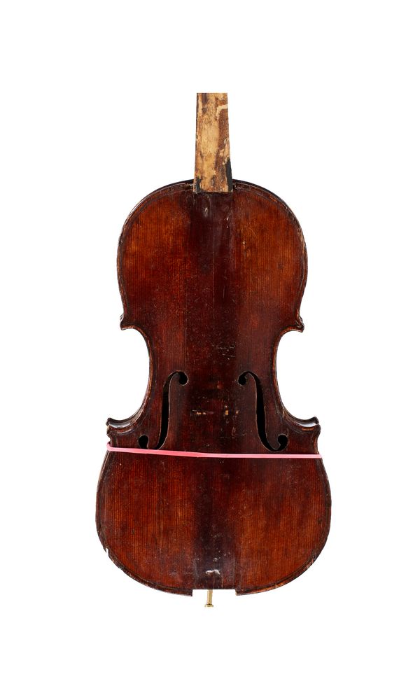 A child-sized violin, labelled Mathias Neüner