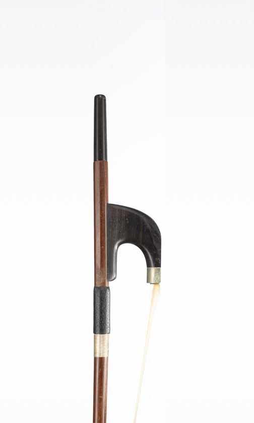 An ebony and nickel-mounted double bass bow, unbranded