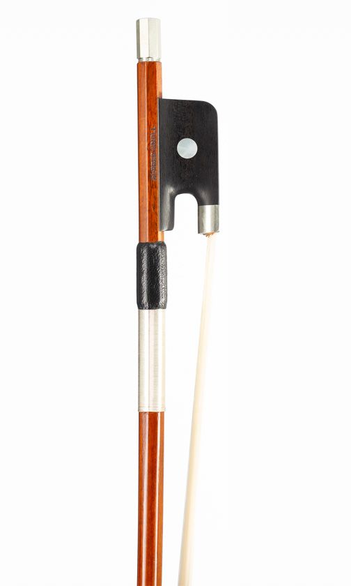 A nickel-mounted cello bow, branded Alfred Knoll