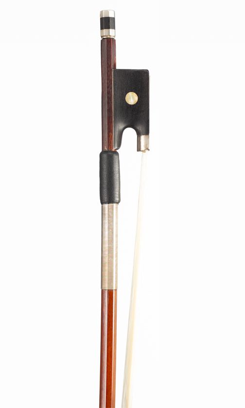 A nickel-mounted violin bow, branded E. W. Werner [?]