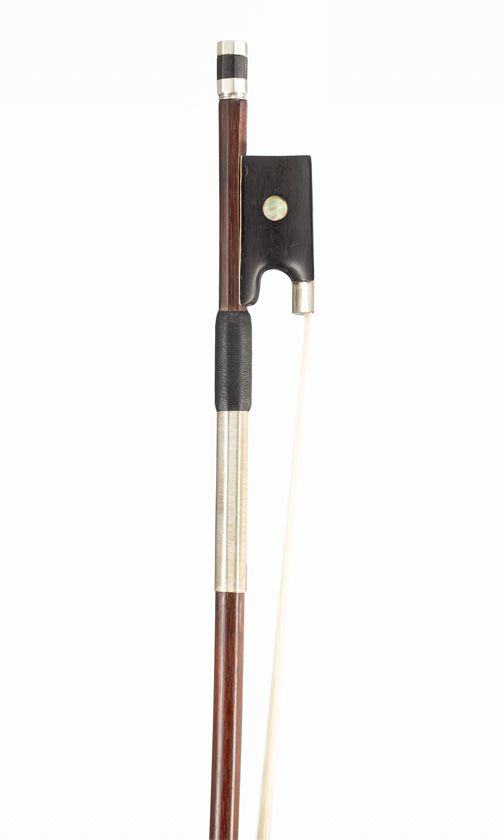 A nickel-mounted violin bow, unbranded