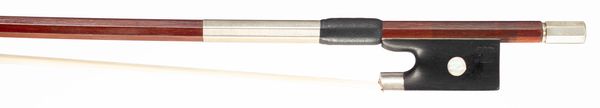 A half-sized violin bow, silver-mounted, faintly branded with the Pfretzschner crest
