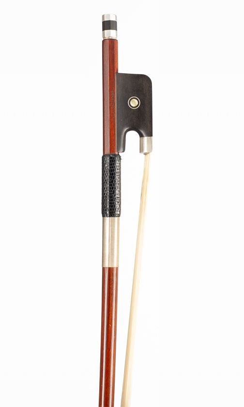 A silver-mounted cello bow, branded Horst Schicker