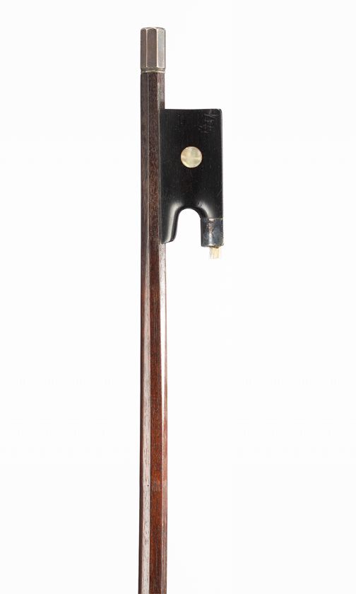 A silver-mounted violin bow, branded [faintly]