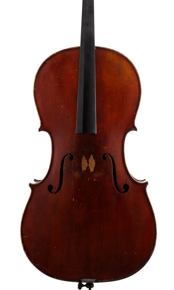 A child-sized cello, labelled George Chanot