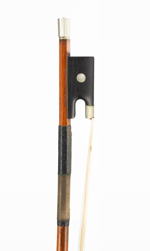 A nickel-mounted violin/viola bow, branded Parramon