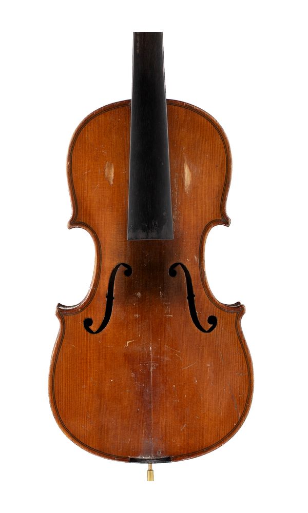 A child-sized violin, labelled Manufactured in Berlin (L) Sold with a violin