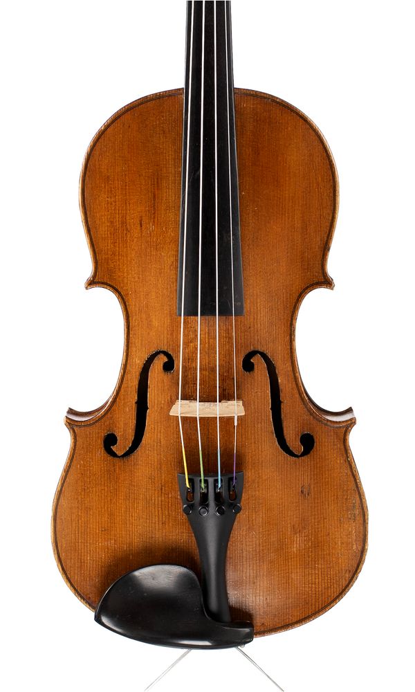 A violin, labelled Bergmann Andras
