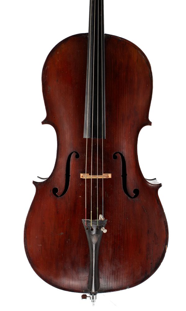 A cello, labelled Walter H. Mayson, Manchester
