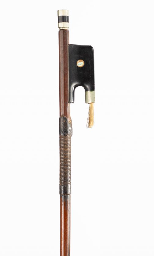 A nickel-mounted cello bow, unbranded