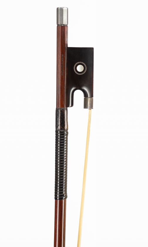 A silver and tortoiseshell-mounted violin bow by Hart & Son, London