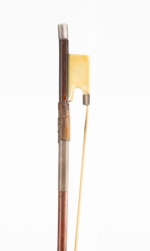 A silver and ivory-mounted cello bow, branded [faintly]
