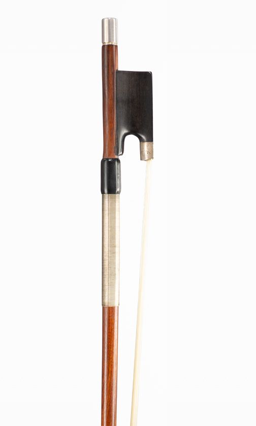 A silver-mounted violin bow, unbranded