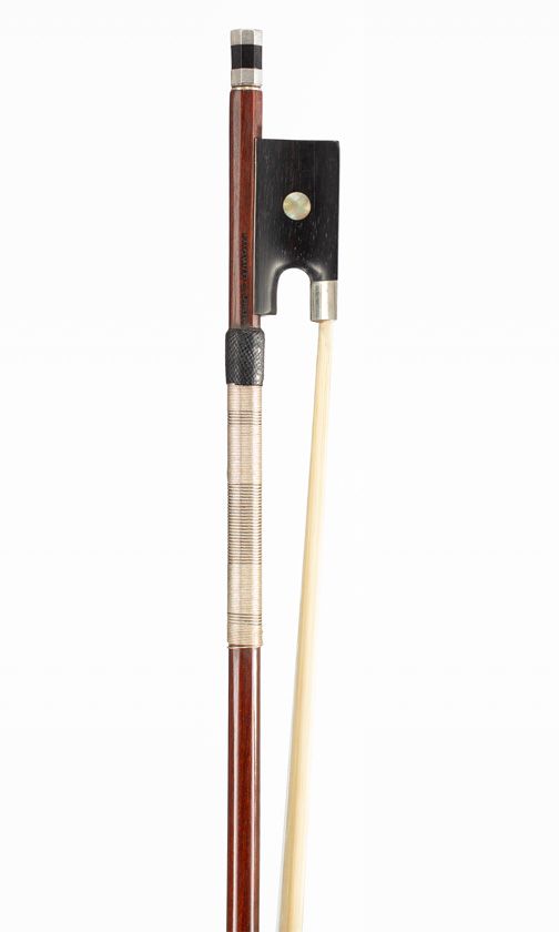 A silver-mounted violin bow, branded Audinot A Paris