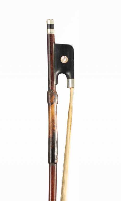 A nickel-mounted cello bow, unbranded
