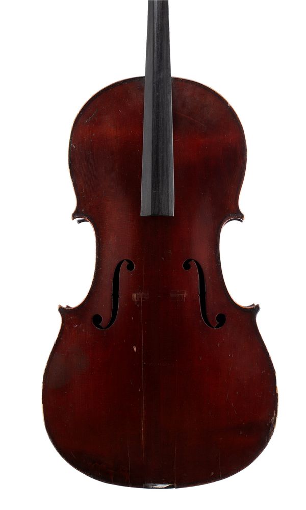 A half-sized cello, labelled Medio-Fino