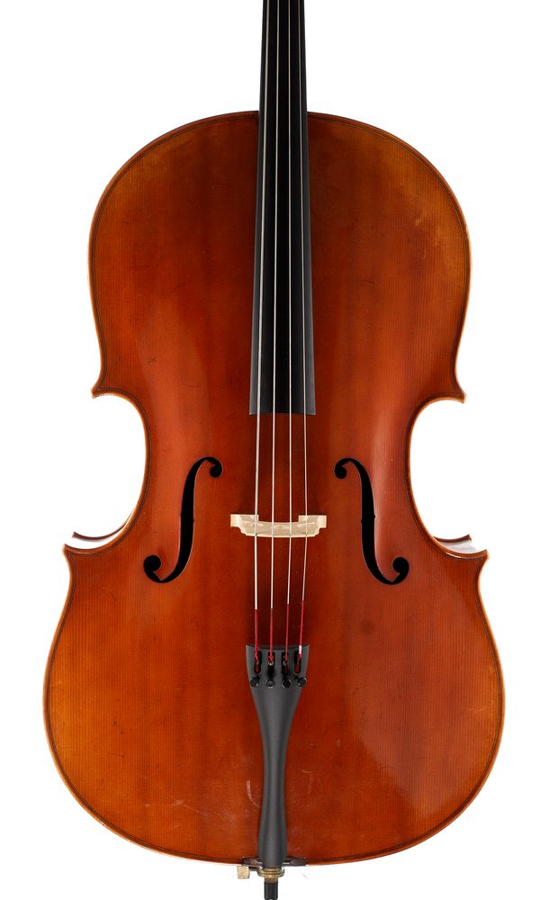 A cello, labelled Henri Delille