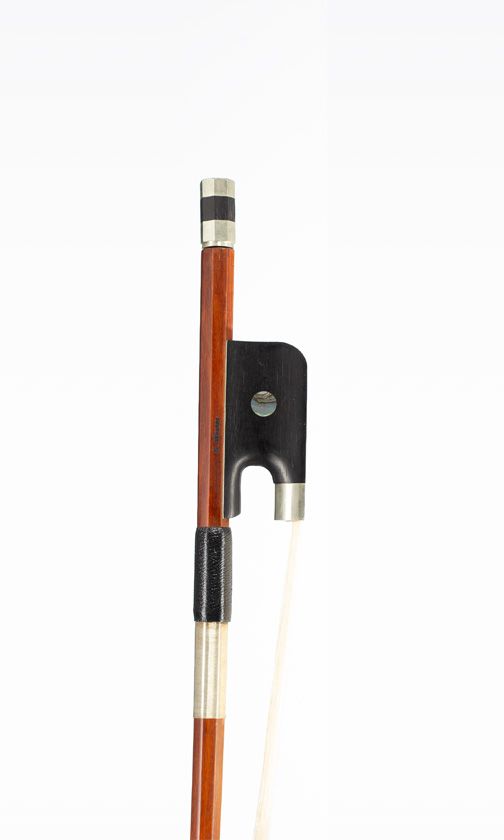 A nickel-mounted double-bass bow, branded G. Werner