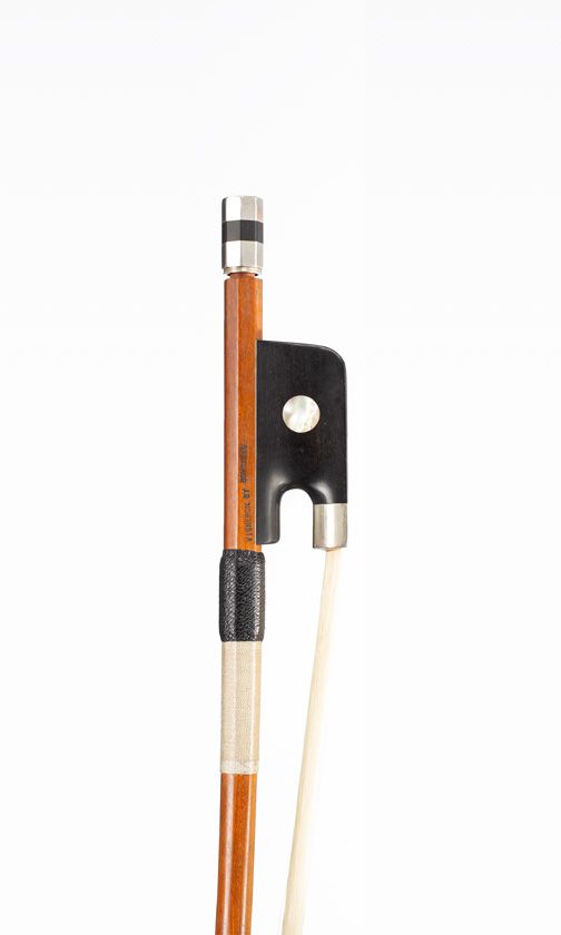 A silver-mounted double-bass bow, branded Renato / Vigneron by Bowspeed