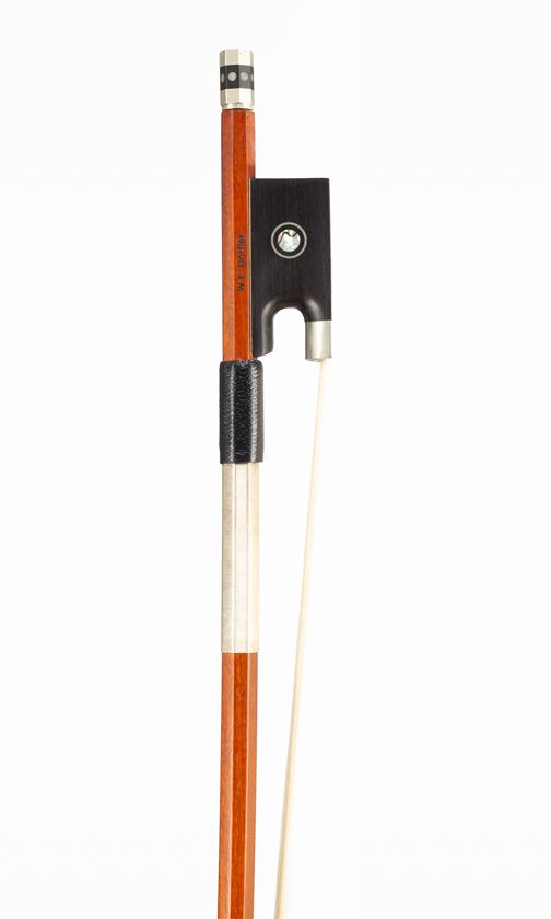 A nickel-mounted violin bow, branded W. E. Dörfler