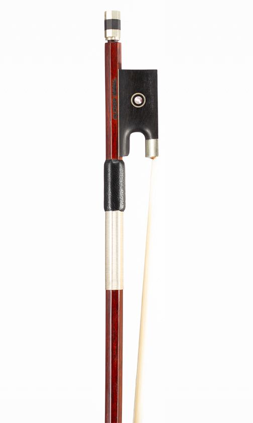 A nickel-mounted violin bow, branded Alfred Knoll