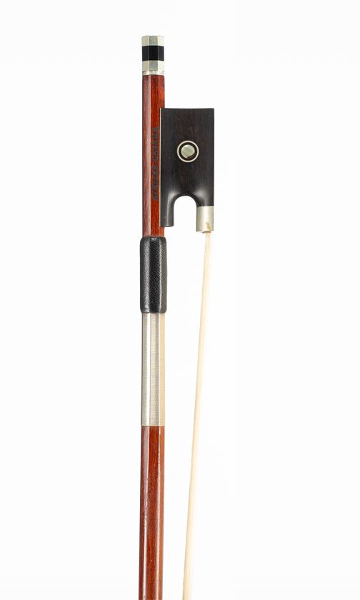 A nickel-mounted violin bow, branded Atelier Casara, Brasil