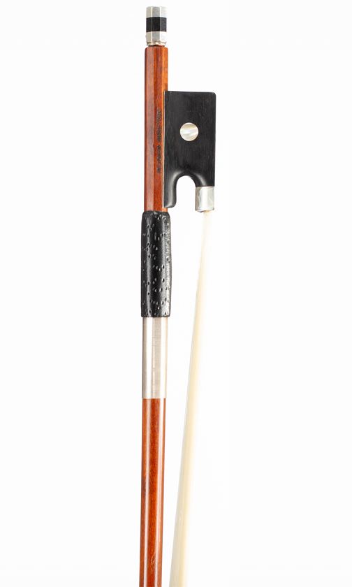 A silver-mounted violin bow, branded Roger Breton