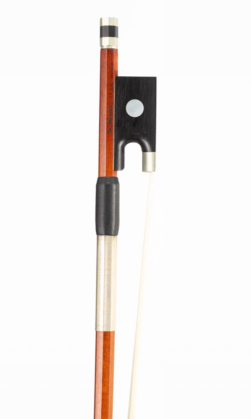 A nickel-mounted violin bow, branded G. Werner