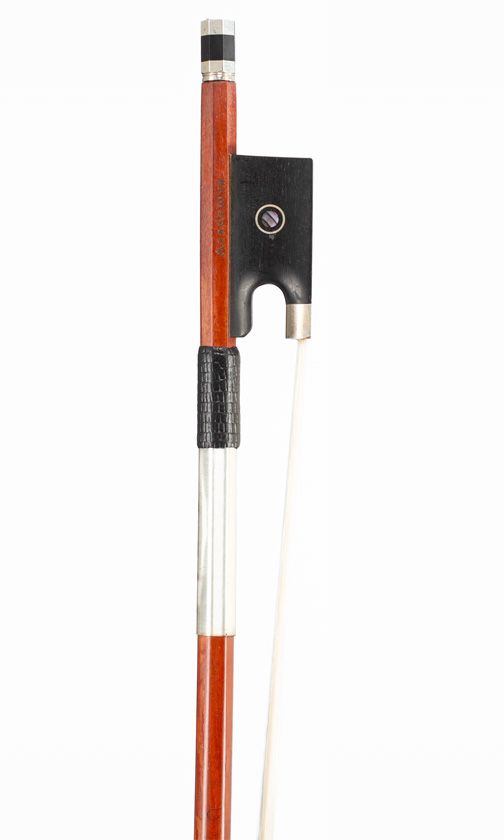 A silver-mounted violin bow, branded Academy*