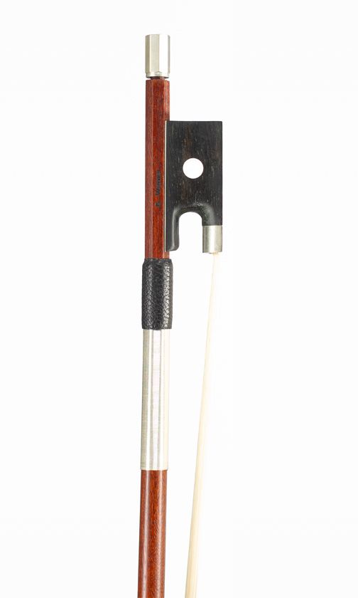 A nickel-mounted violin bow, branded G. Werner