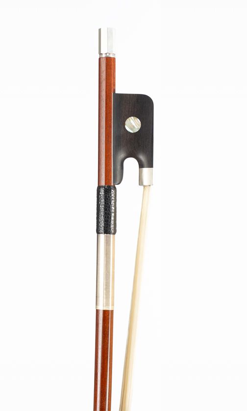 A silver-mounted cello bow, unbranded, Husson model