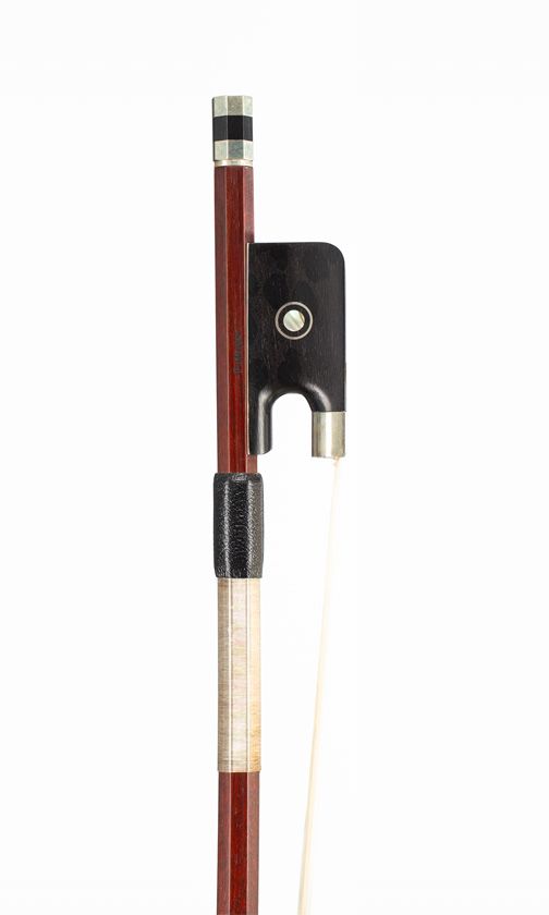 A nickel-mounted cello bow, branded P. Hoyer