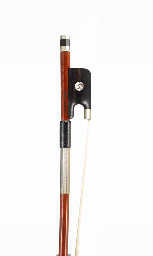 A nickel-mounted cello bow, branded A. Carvalho, Brasil
