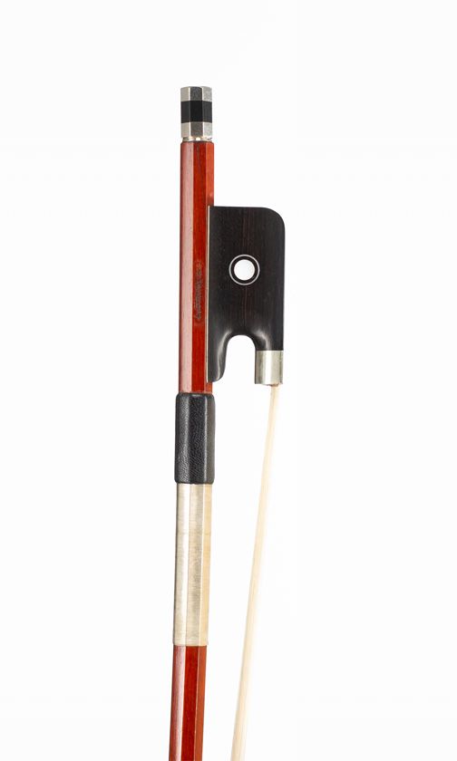 A nickel-mounted cello bow, branded J. Channing