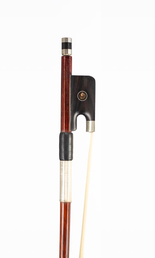 A nickel-mounted cello bow, unbranded
