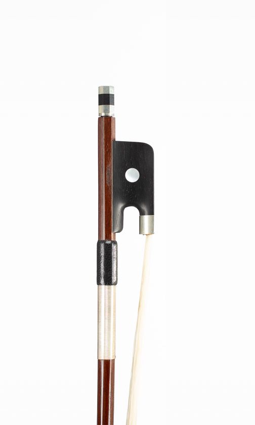 A nickel-mounted cello bow, branded Knoll