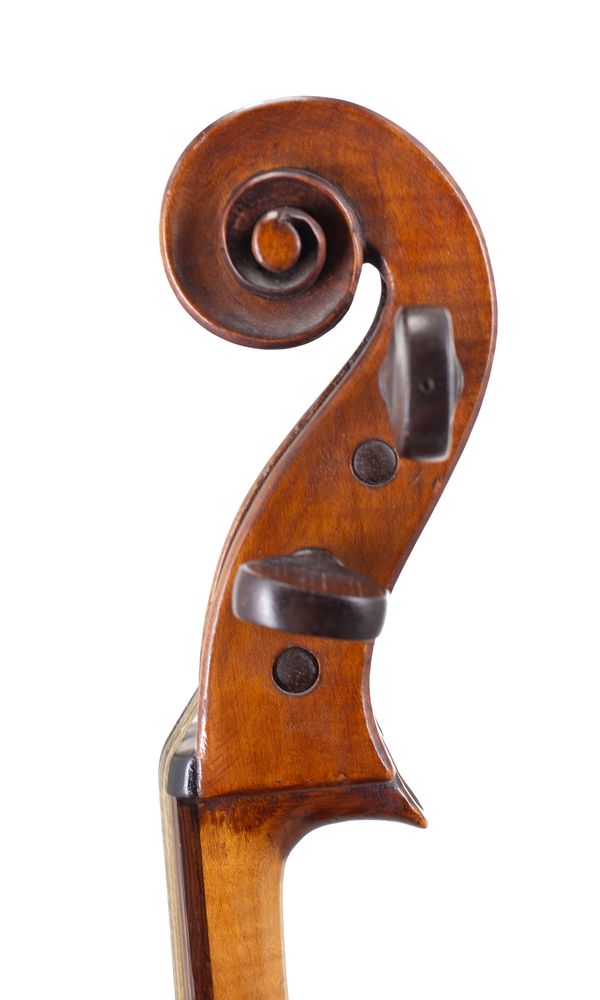 A 1/8 sized cello by John Ray, Burnley, 1927 - scroll