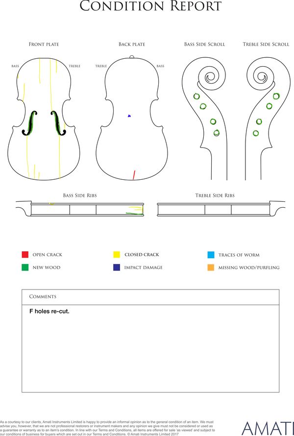 A violin, labelled Socquet - condition report