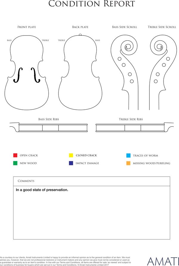 A viola by Rex H. England, Paulerspury, 1988 - condition report
