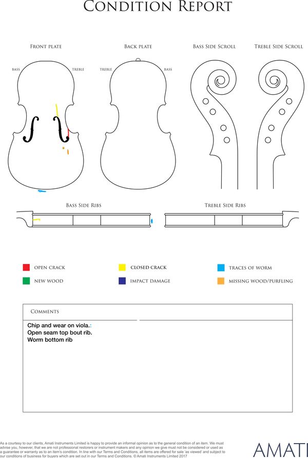 A viola, England, circa 1810 - condition report