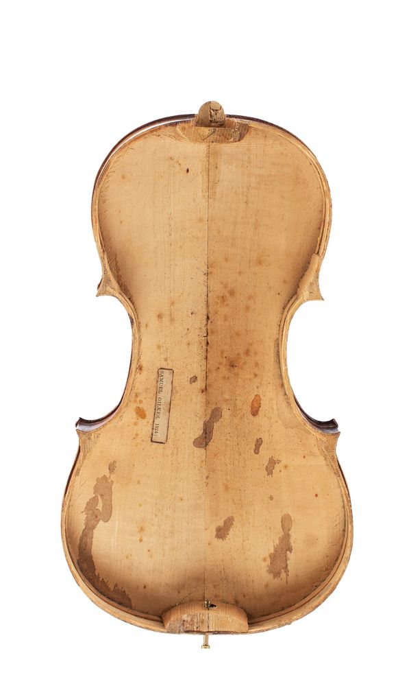 A violin back & ribs, labelled Samuel Gilkes