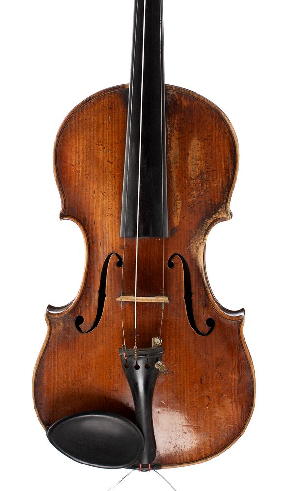 A violin, labelled Nicolaus Amatus