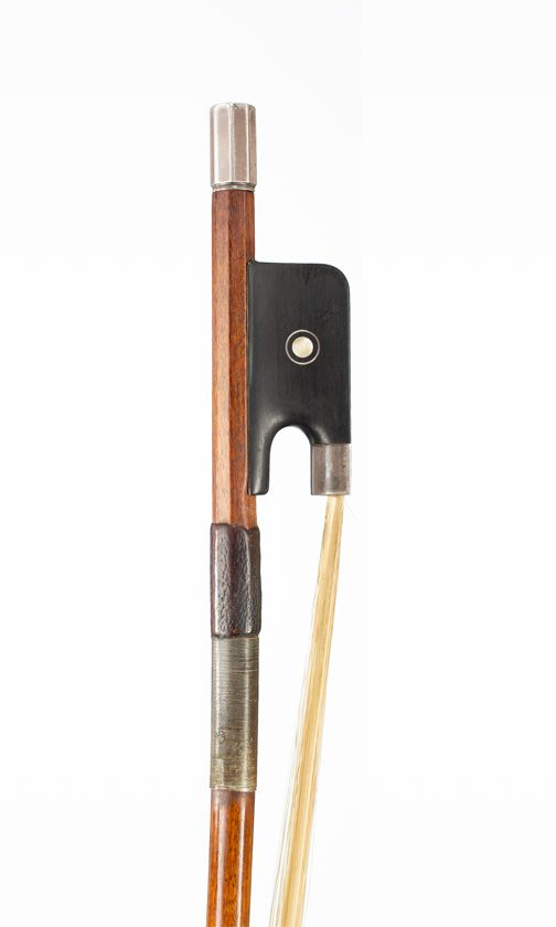 A silver-mounted double bass bow, unbranded