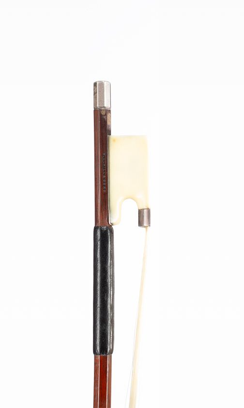 A silver and ivory-mounted cello bow by W. E. Hill & Sons, London, circa 1920