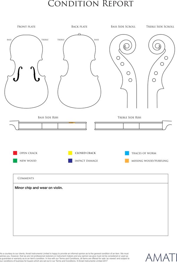 A violin, made for Hawkes & Son, France, circa 1910 - condition report