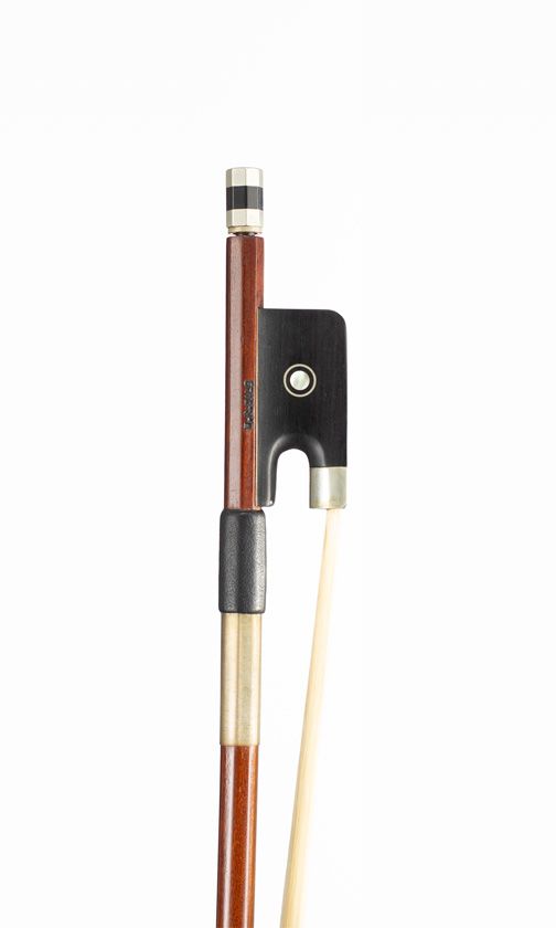 A three-quarter sized cello bow, nickel-mounted, branded W. R. Wild