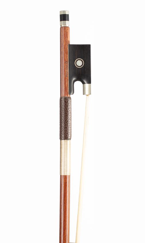 A three-quarter sized violin bow, nickel-mounted, branded Paesold